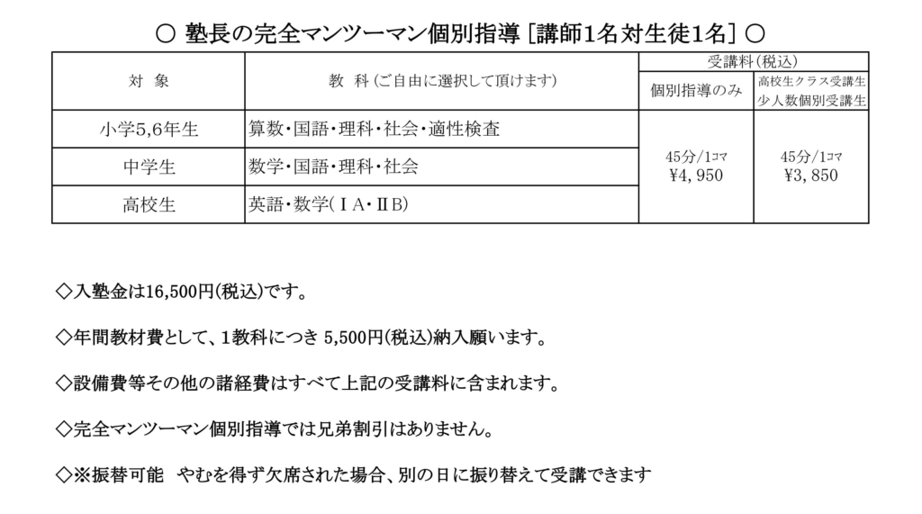 塾長の完全マンツーマン個別指導